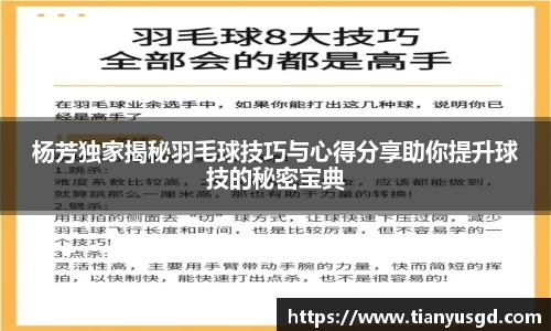 杨芳独家揭秘羽毛球技巧与心得分享助你提升球技的秘密宝典